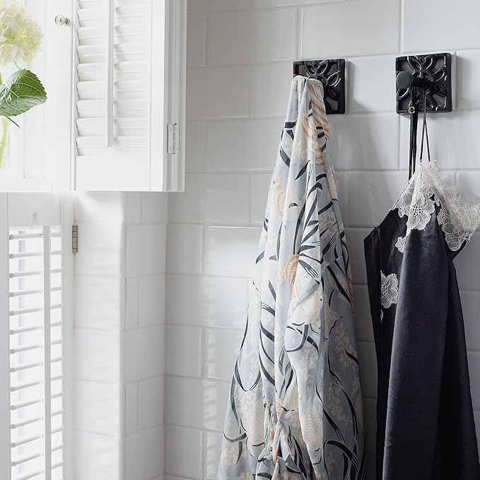 Autumn Alley Black Bathroom Towel Hook Robe Hook Wall Mounted - Decorative Wall Hooks for Towel, Robe, Coat, and Door Hooks for Bathroom Rustproof Modern Unique Style, 2 Pack