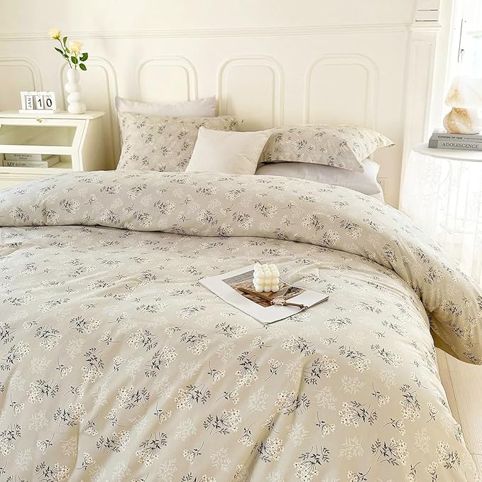 VM VOUGEMARKET Vintage Floral Comforter Set Twin XL Daisy Flower Botanical Bedding Comforter for Teen Girls Women All Season Beige Comforter Set