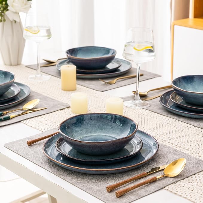 AmorArc Ceramic Dinnerware Sets,Handmade Reactive Glaze Stoneware Plates and Bowls Sets,Highly Scratch Resistant | Dishwasher & Microwave Safe Dishes Set,Service for 4 (12pc)