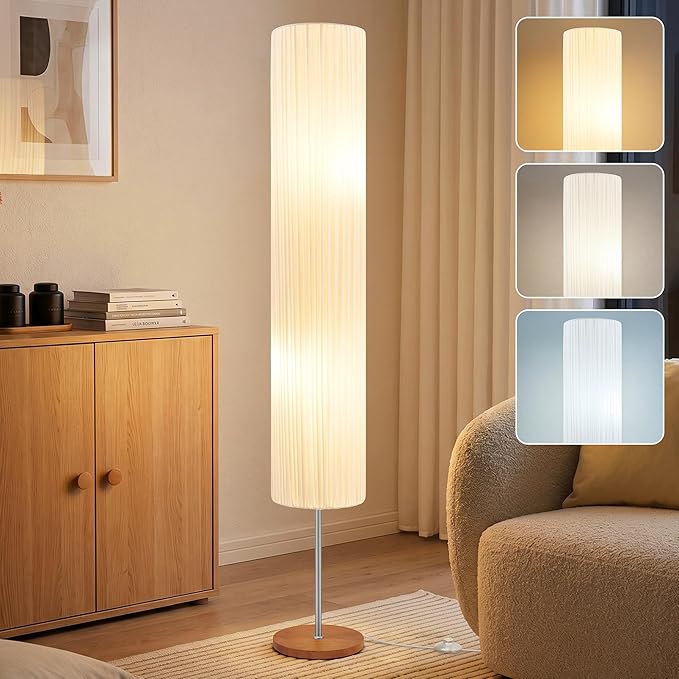 GyroVu 66" Floor Lamp for Living Room, Color Temperature Adjustable Standing Lamp for Bedroom, Corner Floor Lamp with Wooden Base Cloth Shade Tall lamp for Home Decor(Bulbs Included)