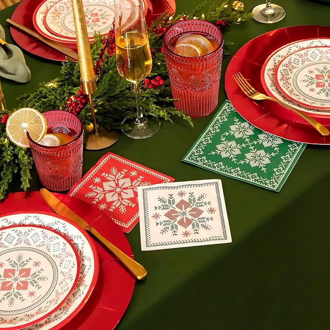 Loivttvv 12pcs Vintage Drinking Glasses Set, 12 oz Highball Glasses & 9 oz Embossed Ribbed Glassware Cups for Cocktail, Water, Juice, Coffee, Whiskey (Christmas Red)