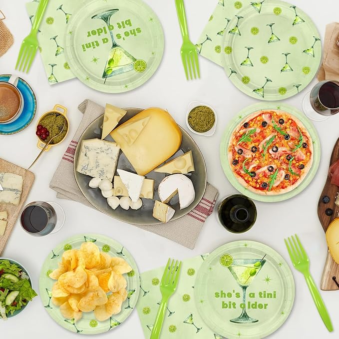 48PCS Green Martini Birthday Decorations Plates,A Tini Bit Older Birthday Party Plates Napkins Forks For 16 Guests,Martini Party Decorations