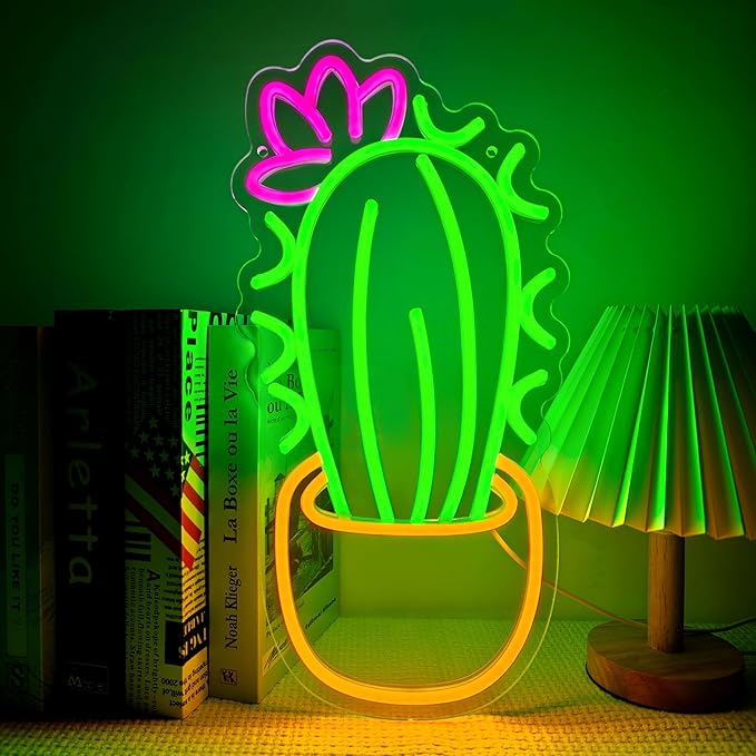 Cactus Neon Sign Potted Neon Light Cactus With a Flower LED Light Sign Plant Sign Houseplant Decoration Neon Aesthetic Decor for Bedroom Flower Store Birthday Holiday