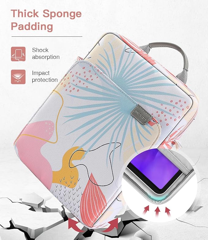 MoKo 12.9 Inch Tablet Sleeve Bag,Fits with 13" New iPad Pro M4 & Air M2 2024,iPad Pro 12.9 M2&M1,Surface Laptop Go 12.4,Galaxy Tab S8+/S9+ 12.4,Handle Carrying Case with Shoulder Strap, Tropical Leaf
