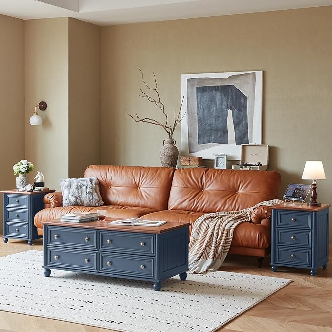 Dressers & Night Stand Set of 3, Wood 54'' Wide Dresser & 18'' Chest of Drawers, Roman Column 2 & 3 Drawer Nightstand Set of 2, Furniture 6 Drawer Dresser Suites for Bedroom Living Room, Hallway, Home