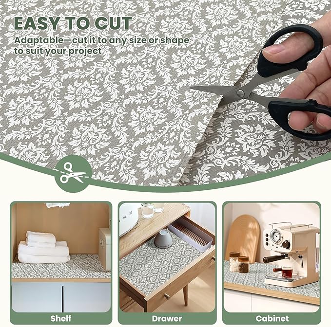 Drawer Liner and Shelf Liner for Kitchen Cabinet Liner Non-Adhesive Non-Slip Shelf Paper, Thick Strong Grip Waterproof Easy to Clean for Shelves, Cupboard, Desks, Baroque Pattern, 12 in x 10 FT
