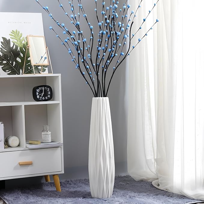 Ceramic White Floor Vase 17.7 Inches Tall Flower Holder Decorative Large Vases for Table Centerpieces Shelf Home Decor Living Room Branches Sky-Dried Flower Arrangement Simple Decorative