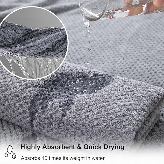 2 Pcs Gray Hand Towel Set 16"x31" Soft Highly Absorbent Quick Dry Bathroom Towels Polyester Plush Towels Set Woven Towels for Bathroom Kitchen Hotel Spa Gym