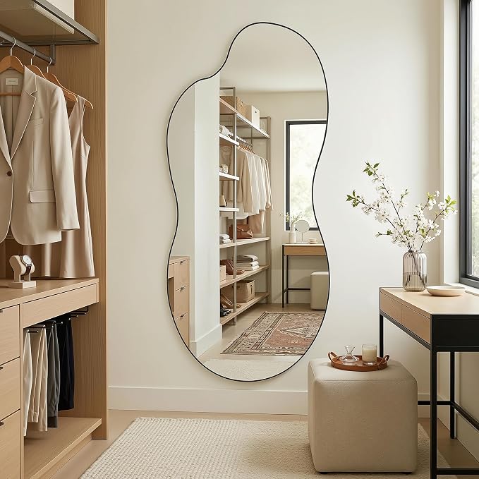 Irregular Wall Mirror, 30"x60" Asymmetrical Mirror with Metal Frame, Modern Unique Decorative Mirrors for Bathroom, Wall Decor, Entryway, Living Room, Black