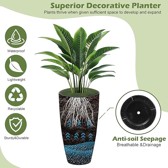 2 Packs 21 inch Tall Planter, Indoor Outdoor Round Planter for Porch, Large Plant Pot with Drainage Hole for Home Garden Front Door, Modern Decorative Pots for Plants (Dark Gray)