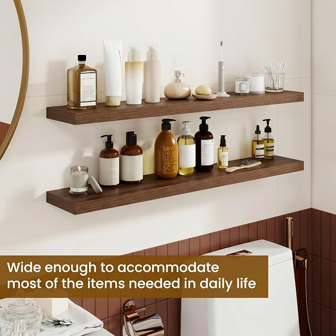 Dreamland 40Inch Floating Shelves for Wall, Rustic Wooden Walnut Floating Shelves for Living Room, Kitchen, Farmhouse, Deep Wall Mounted Book Shelf, Wood Storage Display Shelf for Home Decor, Set of 2