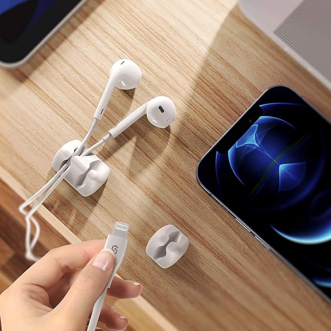 Syncwire Cable Clips, Cord Organizer Cable Management Self Adhesive USB Cable Holder System for Organizing Cable Cords, Ideal for Home, Office, Car, Nightstand, Desk Accessories, 5 Pack (White)