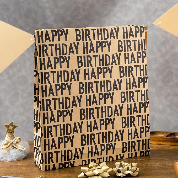 MAYPLUSS Birthday Wrapping Paper Rroll, Happy Birthday Kraft Gift Wrap for Boys Girls Men Women 17 IN x 33 FT