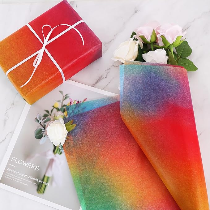BEISHIDA Rainbow Gradient Tissue Paper Bulk, Colored Wrapping Tissue Paper for Gift Bags, 14 x 20 Inch Gift Wrap for Birthday Wedding Graduation DIY Crafts Holiday Flowers-50 Sheets