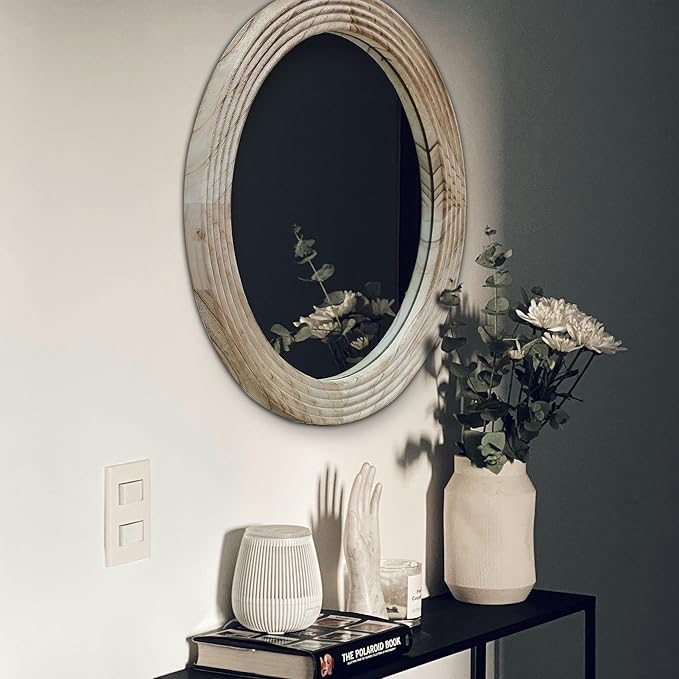 LOSOUR Round Mirror, Farmhouse Decor Solid Wood Frame Wall Circle Mirror, Decorative Mirrors for Bathroom Over Sink, Living Room, Entryway,Bedroom, Entryway, Hallway,Foyer (1, Brown, 20" L x 20" W)