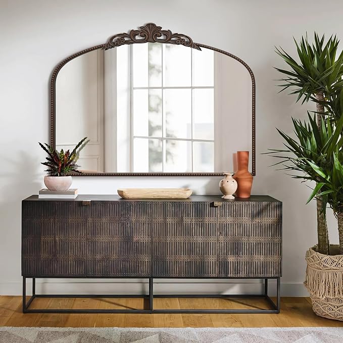 Micasso Large Bronze Vintage Mirror: 40"x29" French Baroque Antique Arched Mirror - Traditional Ornate Decorative for Wall/Fireplace/Mantel/Entryway/Bathroom/Hallway - Home Decor for Living Room