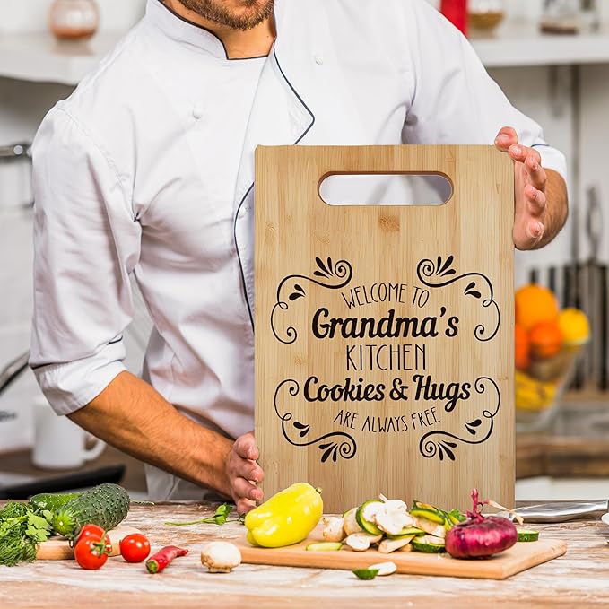 Grandma Cutting Board, Grandma Gifts From Grandkids, Mother's Day Kitchen Gifts for Mom from Daughters Sons Kids, Grandma's Kitchen Decorative Bamboo Cutting Board