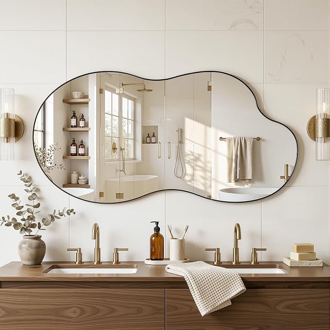 Irregular Wall Mirror, 28"x55" Asymmetrical Mirror with Metal Frame, Modern Unique Decorative Mirrors for Bathroom, Wall Decor, Entryway, Living Room, Black