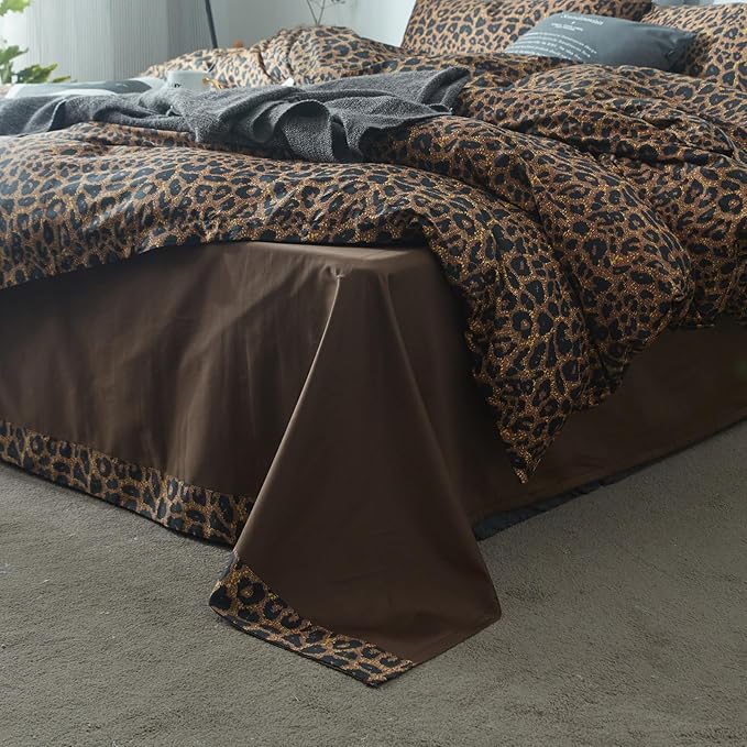 Leopard Print Comforter Set Full Size Animal Cheetah Printed Comforter Set 3 Pieces Fluffy Soft Microfiber Brown/Black Floral Bedding Set Farmhouse Boho Bed Comforter with 2 Pillowcases for All Season