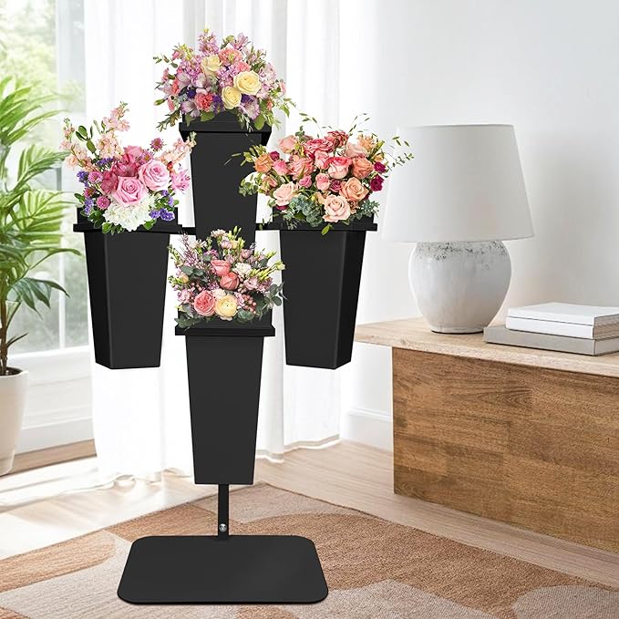 PROLEE Flower Display Stand with Buckets, Wedding Flower Cart Display Stand with Wheels,Flower Stand for Wedding Party, Events and Garden Decor (Black)