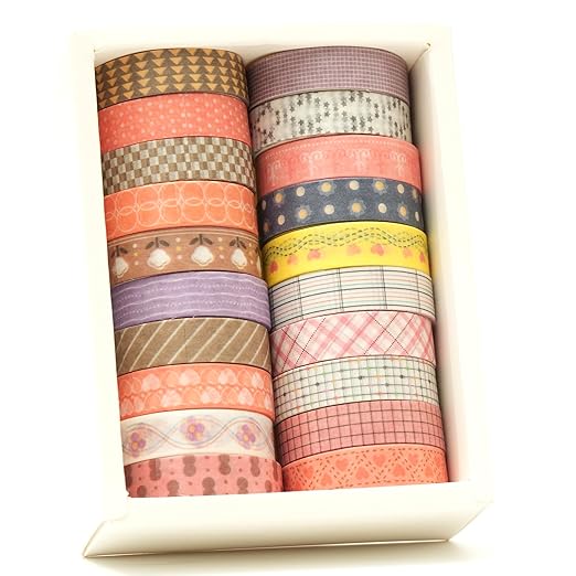 Songdao 20 Rolls Basic Washi Tape Set Japanese Arts Adhesive Tapes Simple Patterns Decorative Masking Tape Sets for Craft, Kids, Scrapbook, DIY, Gift Wrapping (Style Six)