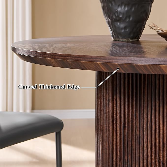 T4TREAM 47" Fluted Round Dining Table for Kitchen Living Room, Dark Walnut | Mid Century Modern Kitchen Table,Seats 4-6,Thickened Edge and Sturdy Reeded Pedestal Base