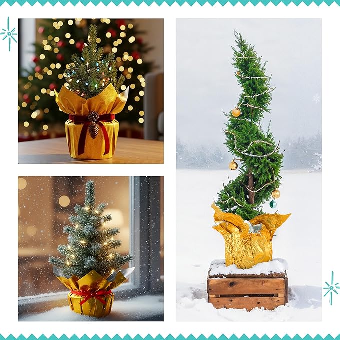 10 PCS Foil Wrap for Potted Plant, 19.7×19.7 inches Golden Floral Foil Plant Pot Covers, Matte Texture Wrapping Paper for Christmas Plant Pot, Foil Wrapping Paper for DIY Christmas Flower Pot (Gold)