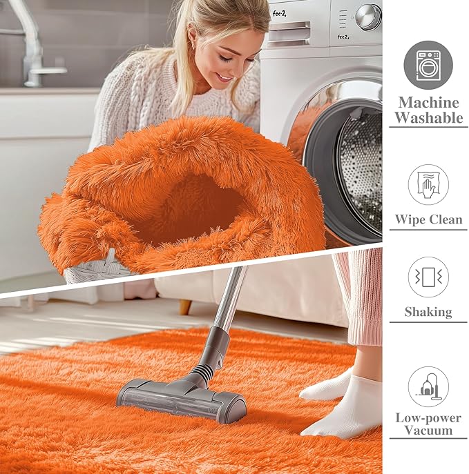 OLANLY 2x6 Machine Washable Runner Rugs for Hallway, Soft Fluffy Shaggy Bedside Rugs for Bedroom, Living Room, Indoor Floor Carpet for Kids Girls and Boys, Nursery Rooms, Home Decor Aesthetic, Orange