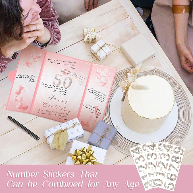 Pink Gold Birthday Party Decorations,18" x 12" Creative Birthday Decorations Guest Sign in Book Alternative, for Men and Women of All Ages, Happy Birthday Party Supplies