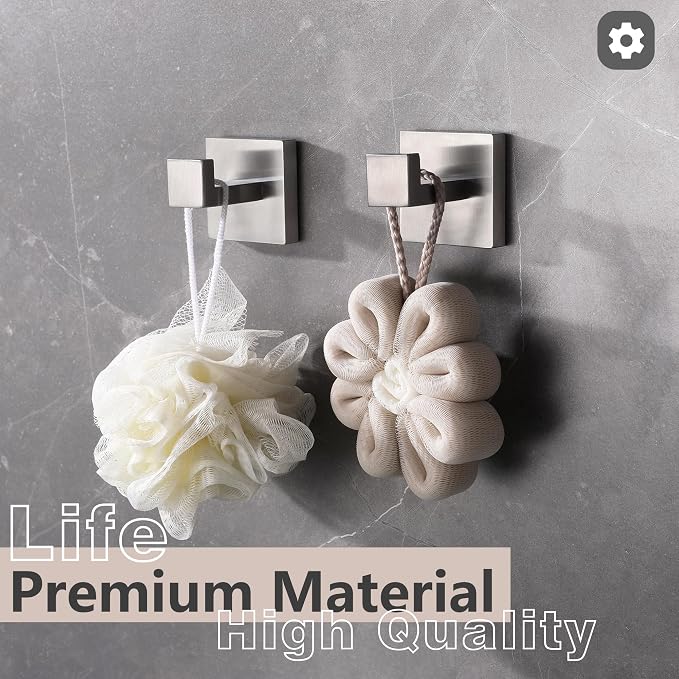 LANC 3-Pack Towel Hooks Bathroom Towel Hooks Heavy Duty Clothes Hook Square Hanger Robe Hook Wall Mounted Contemporary Kitchen Hotel Wall Hooks Brushed Nickel, A8805BN-P3