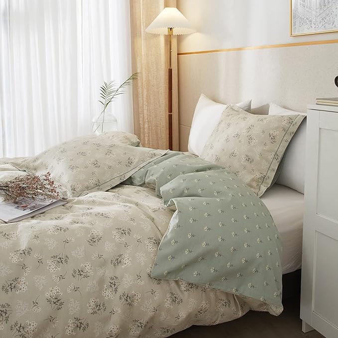 EAVD Twin XL Duvet Cover Boho Floral Duvet Cover Soft 100% Cotton Garden Beige Floral Bedding Set with 2 Pillowcases Chic Botanical Duvet Cover with Zipper Closure 4 Ties (EAVD00142-TXL)