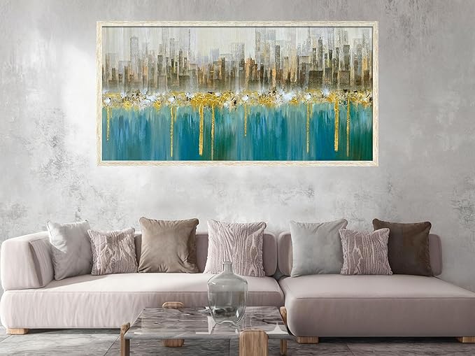 Ardemy Large Framed Wall Art Abstract Canvas Modern Gold Textured Wall Decor Living Room Painting Picture Artwork Bedroom Home Office, 48"x24"
