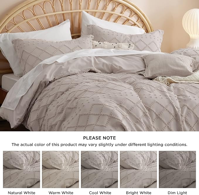 Bedsure Boho Twin Duvet Cover Size - Linen Breathable & Soft Boho Bedding, Machine Washable Comforter Cover for All Seasons, Includes 1 Duvet Cover 68"x90" with 1 Pillow Sham & Zipper Closure