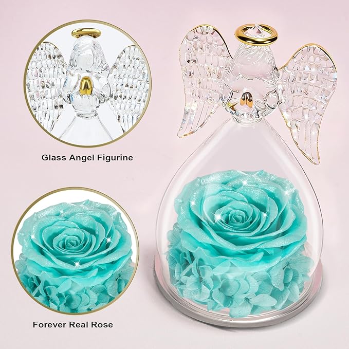 Yamonic Mom Birthday Gifts for Mom, Angel Figurines with Real Rose Gifts for Her Women Grandma, Preserved Flowers Rose Angel Figurines for Mothers Day Christmas Anniversary Birthday Gifts for Wife