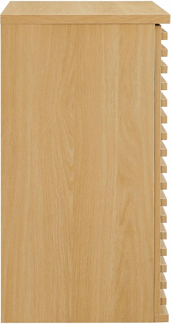 Modway Render Wall Mounted Bathroom Cabinet in Oak - 23.5 Inch Compact Wall Storage with Slatted Doors and Adjustable Shelves for Bathroom or Laundry Room