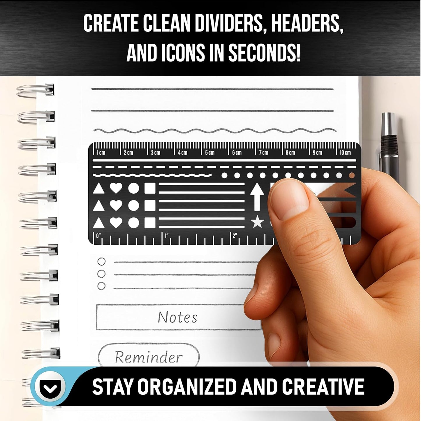 Skiennix Stainless Steel Pocket Journaling Card - Bullet Point & Planner Stencils for A5 Journals