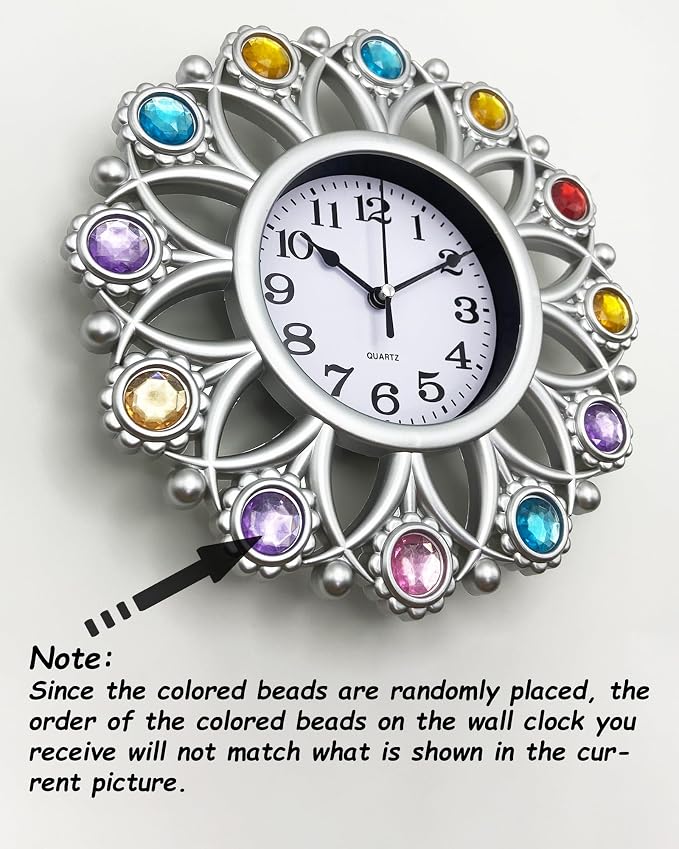 Silver Sunflower 10 Inch Small Analog Wall Clock Battery Operated, Boho Decorative Wall Clock for Kitchen, Home Kitchen, Living Room, Bathroom