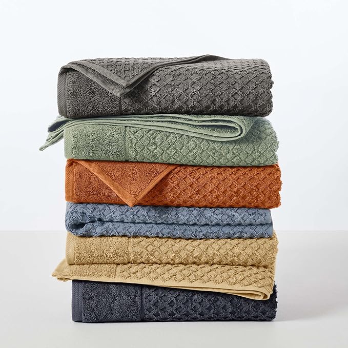 Great Bay Home Bath Towels - 100% Cotton 6 Piece Towel Set - Diamond Waffle Weave - Absorbent, Durable, Quick-Dry Towels for Bathroom (Eucalyptus)