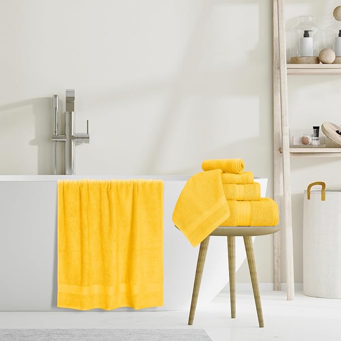 GLAMBURG Ultra Soft 8-Piece Towel Set - 100% Pure Ringspun Cotton, Contains 2 Oversized Bath Towels 27x54, 2 Hand Towels 16x28, 4 Wash Cloths 13x13, Ideal for Everyday use, Hotel & Spa- Mustard Yellow