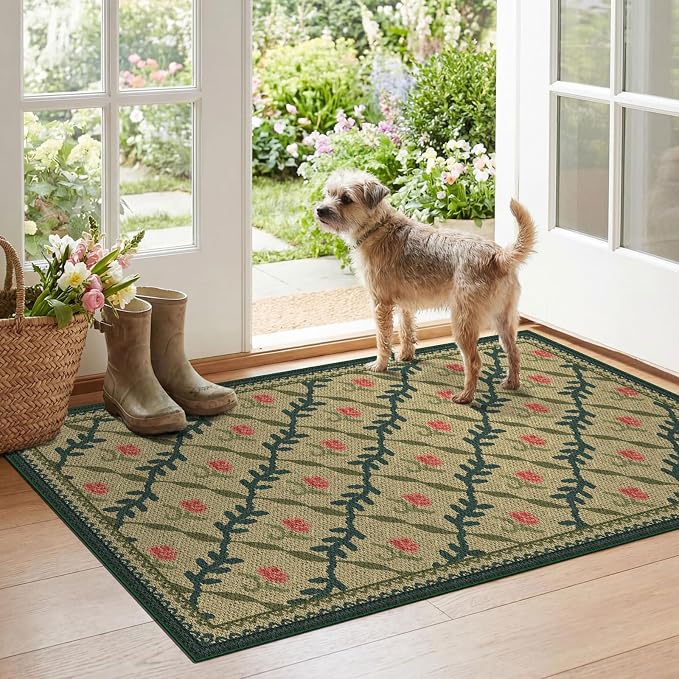 Jute-Look Outdoor Rug - 28" x 43" Front Door Mat Indoor Outside Entrance Non-Slip Washable Outdoor Welcome Mats for Front Door Neutral Khaki Rugs for Entryway Kitchen Bedroom Front Porch Decor