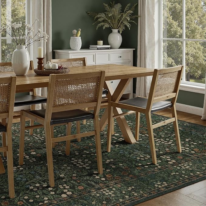 DCX Green 5x7 Area Rug, Machine Washable Non Slip Stain Resistant Soft Vintage Floral Rug, for Living Room, Bedroom, Dining Room, Soft Low Pile Large Carpet