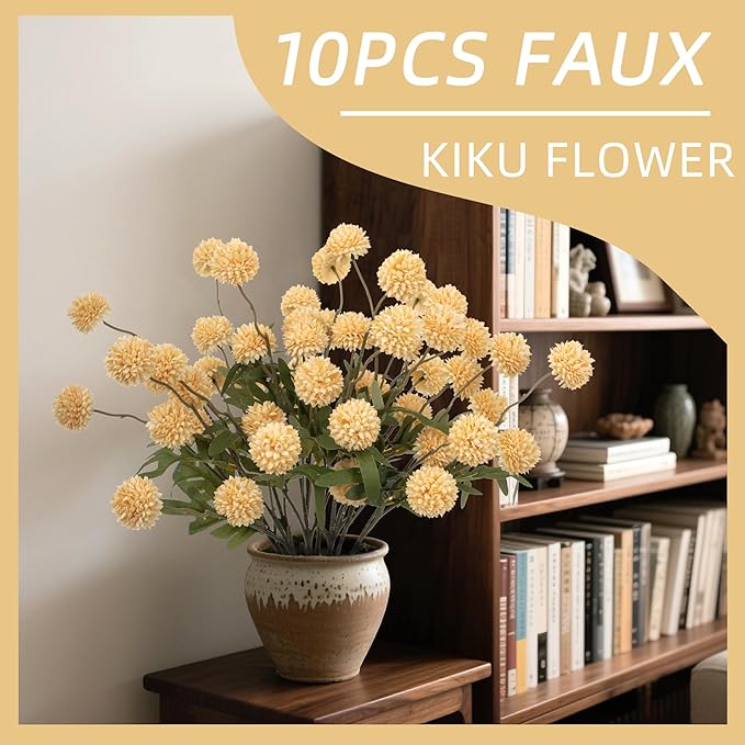 Fake Flowers 20.5In Artificial Chrysanthemum Faux Mums Faux Flowers for Vase Fall Long Stems Flower Silk Flower for Indoor Home Decoration Kitchen Office Wedding Decor 10PCS,Orange（No Vase）