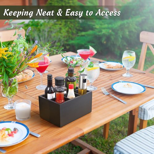 DRASTAR Silverware Caddy - Wooden Utensil Holder for Picnics & Parties | Black Plastic Design