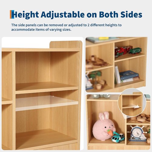 Garvee Montessori Shelf - 6 Compartment Toy & Book Organizer with Adjustable Dividers | Natural Finish for Kids' Playrooms