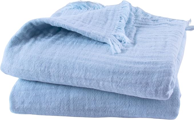 PÜSKÜL - Premium 2-Piece Oversized Muslin Bath Towel for Adult 35x70 Extra Large Bath Sheets | Natural 100% Turkish Cotton Soft Absorbent Quick-Dry Light Spa & Beach Towels (Pack of 2, Ice Blue)