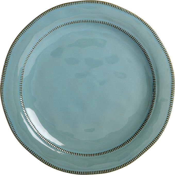Gibson Elite Terranea Round Reactive Glaze Terra Cotta Dinnerware Set, Service for Four (12pcs), Teal