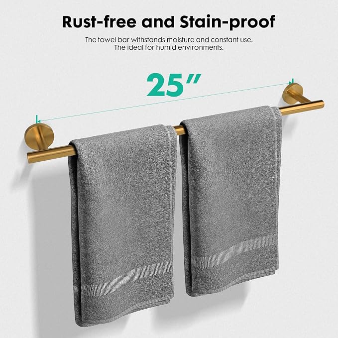 Modern 24 inch Towel Bar Brushed Gold,Stainless Steel Towel Racks for Bathroom Wall Mounted,Bathroom Towel Holder,Home Decor Towel Rod