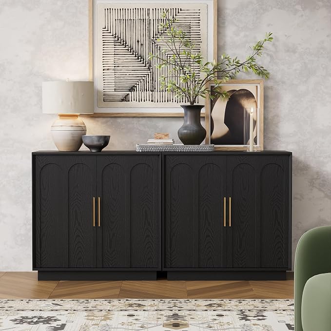 FORTUNETEC Sideboard Buffet Cabinet with Storage, Modern Accent Cabinet with Arched Doors & Shelf, 31.5" Modular Media Console, Minimalist Credenza for Living Room Kitchen Dining Room Entryway, Black