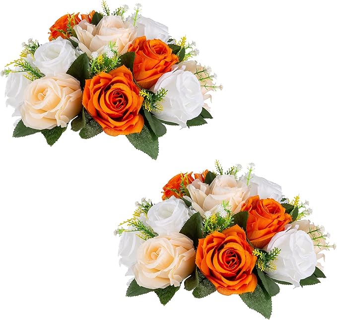 Flower Centerpieces for Wedding Tables: Wedding Table Decorations Orange Flower Balls Centerpieces for Engagement Cerebration Party Center Pieces 2 Packs