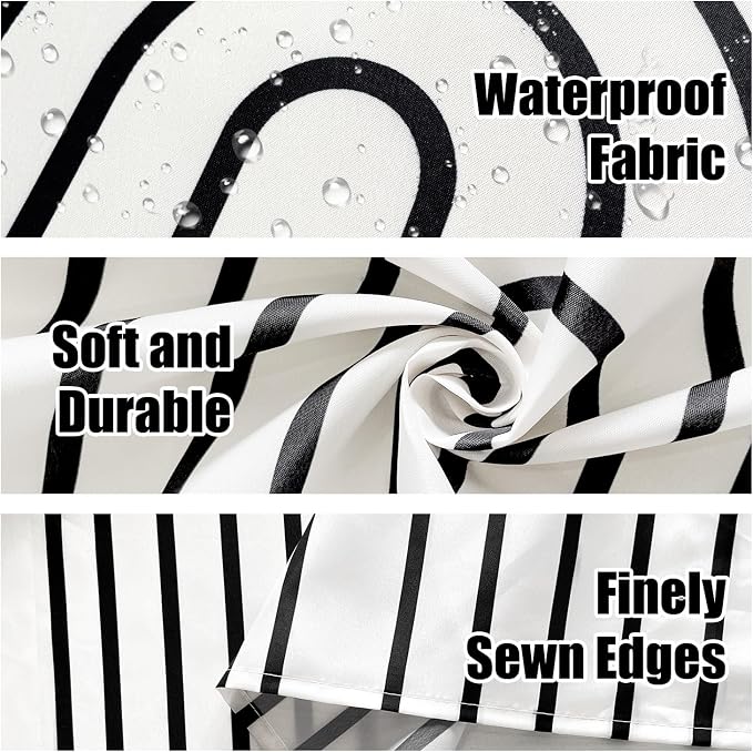 JWXCBIM Boho Mid Century Shower Curtain Set, Modern Minimalist Arch Lines Sun Abstract Aesthetics Bathroom Decor, Waterproof Fabric White Bohemian Bath Curtain with 12 Hooks 72x72 inches